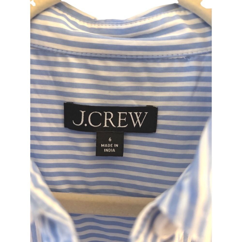 J.Crew Womens Blue White Striped Puff Sleeve Button Down Cotton Shirt Size 6 - Picture 5 of 6